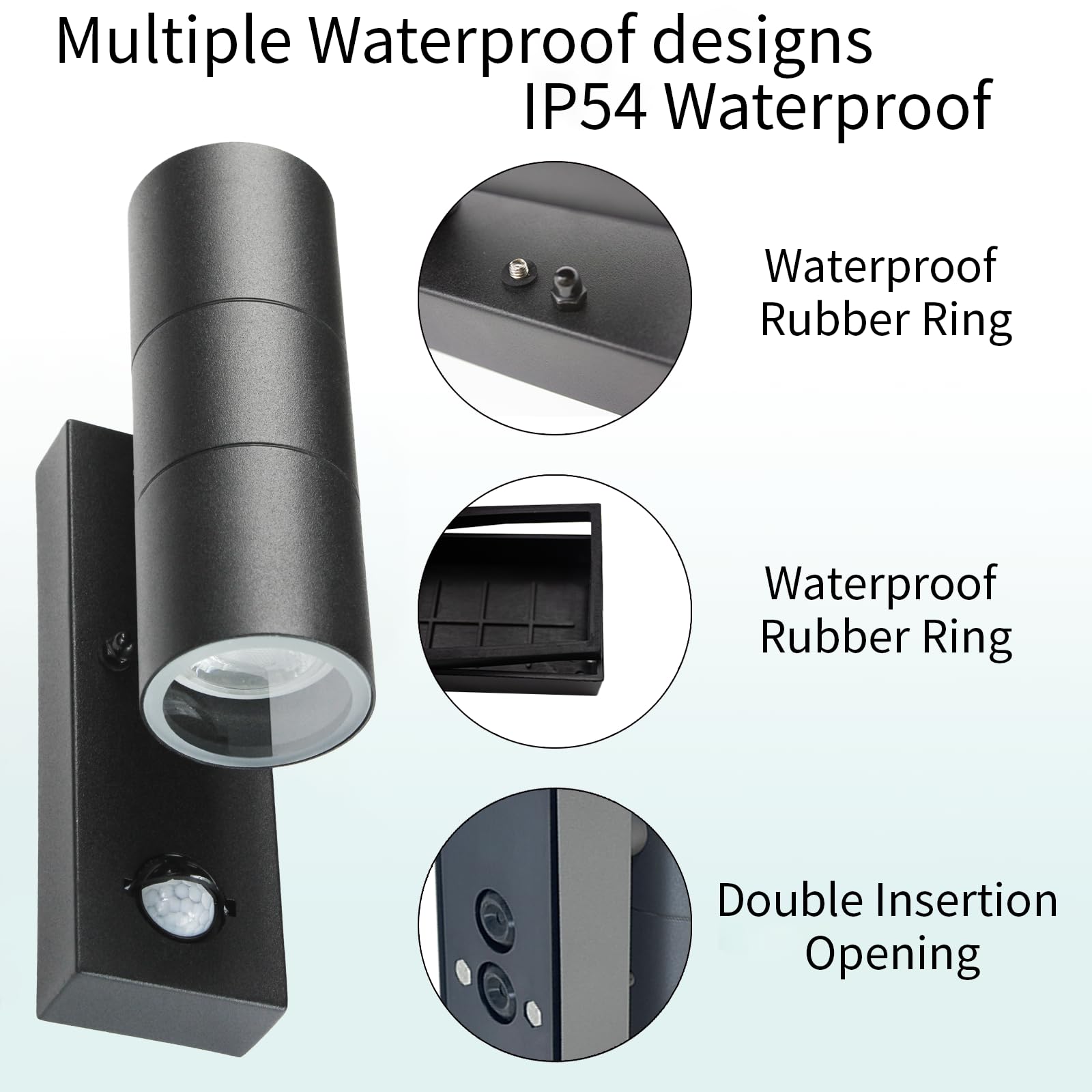 JNR Lampada da esterno a LED in acciaio inossidabile con sensore di movimento PIR regolabile e interruttore crepuscolare, impermeabile IP54 con regolazione, 230 V (2 Pack-Nero)