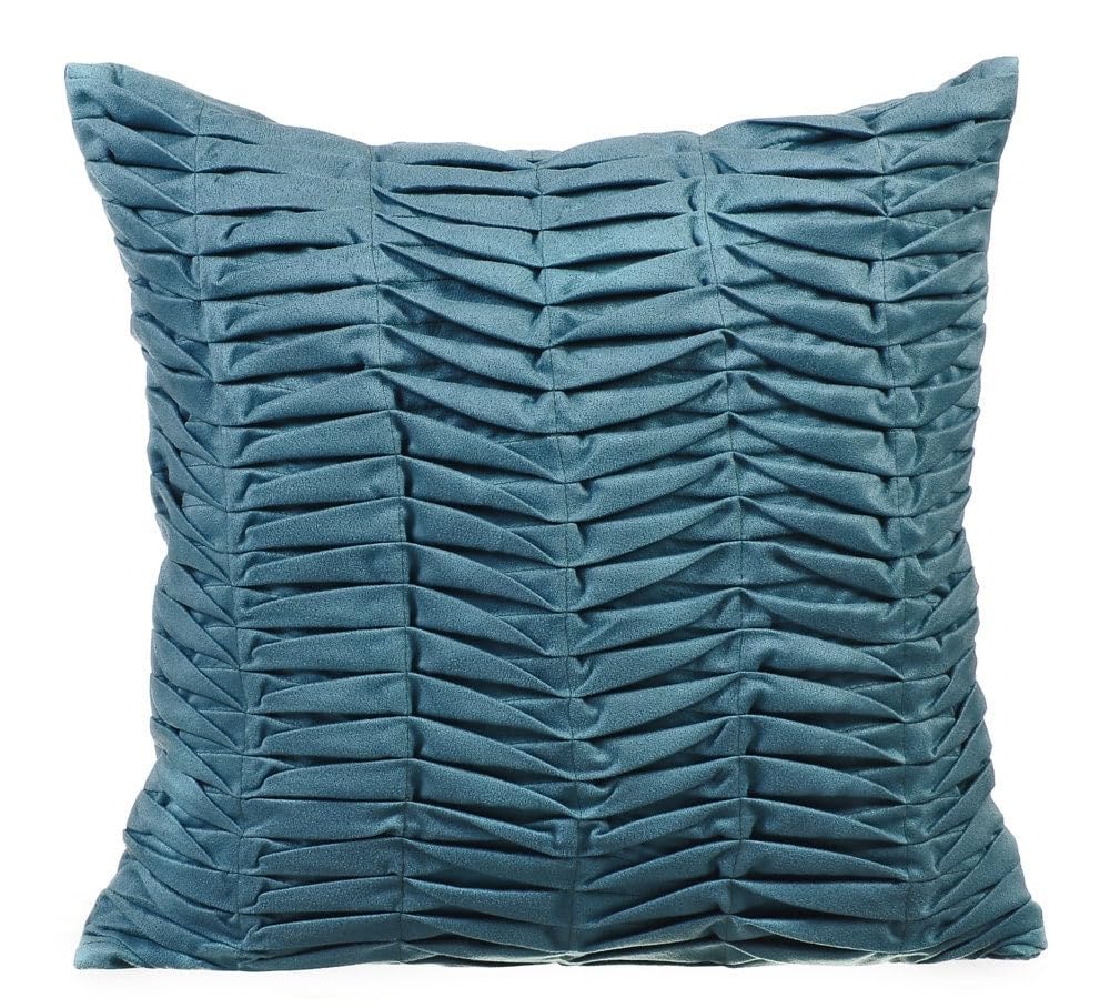 The HomeCentric 55x55 cm (22x22 inch) Cushion Cover, Gray Blue Cushions Cover, Textured Pintucks Solid Color Cushion Cover, Faux Suede Square Throw Cushions Cover, Solid - Grey Blue Wind Folds — image 1