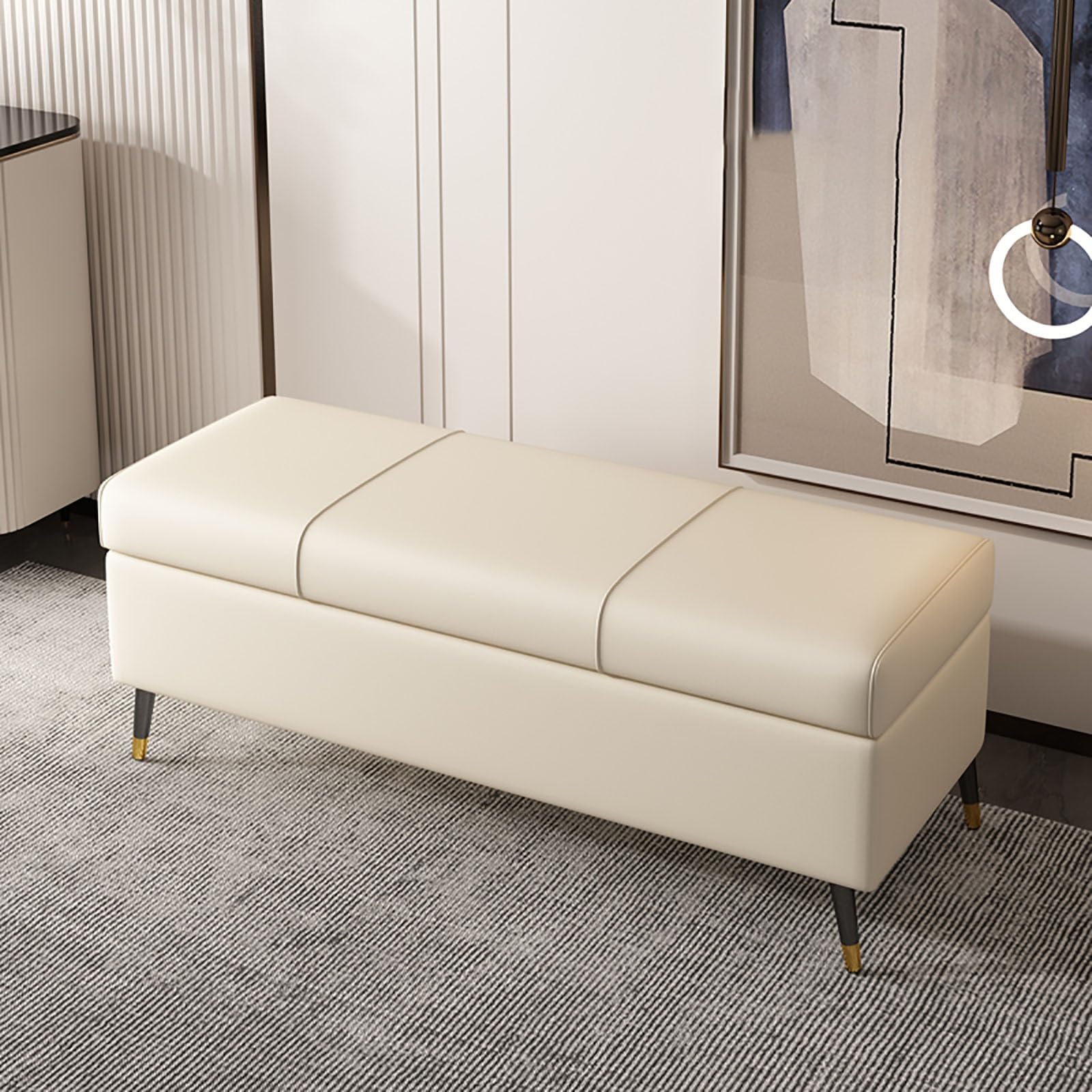Gemütliche Holzbank mit Kissen, Slish Diele, Hocker, Make-up, Pouf, Schlafzimmer, Ottomane, multifunktionaler Pelzakzent für Heimdekoration und Korridor-Sitzgelegenheiten