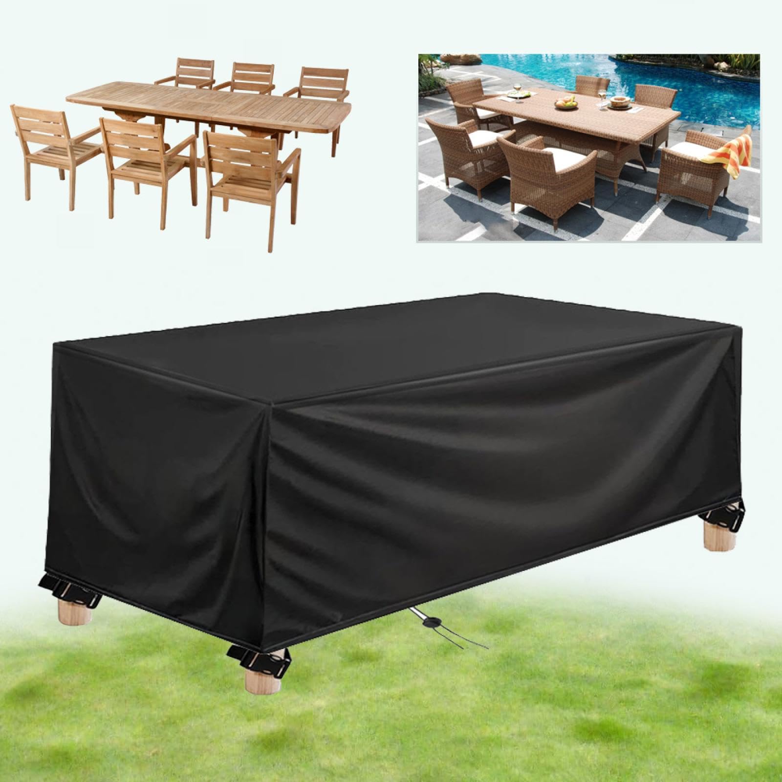 Nero Copertura Tavolo Esterno,Copritavolo Esterno Impermeabile 350x240x94cm/LxPxH Copertura Impermeabile per Mobili Da Esterno, Anti-UV Coperture Mobili Giardino Rettangolare/Quadrato