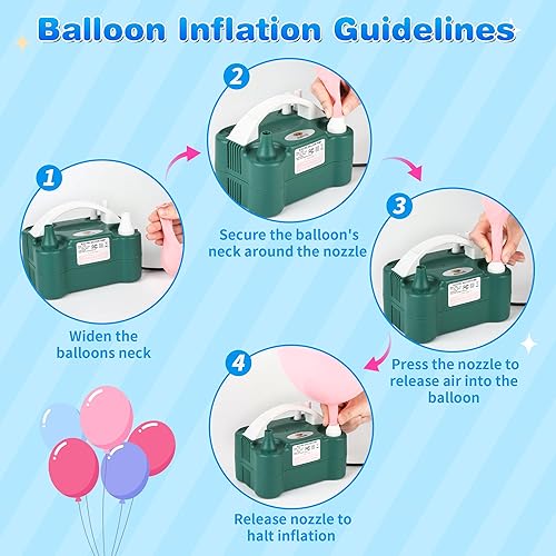 Miniatura 4 de Nulink Bomba eléctrica de globos, máquina sopladora de globos eléctrica portátil, bomba de aire de globos, boquilla doble, inflador de globos de 110