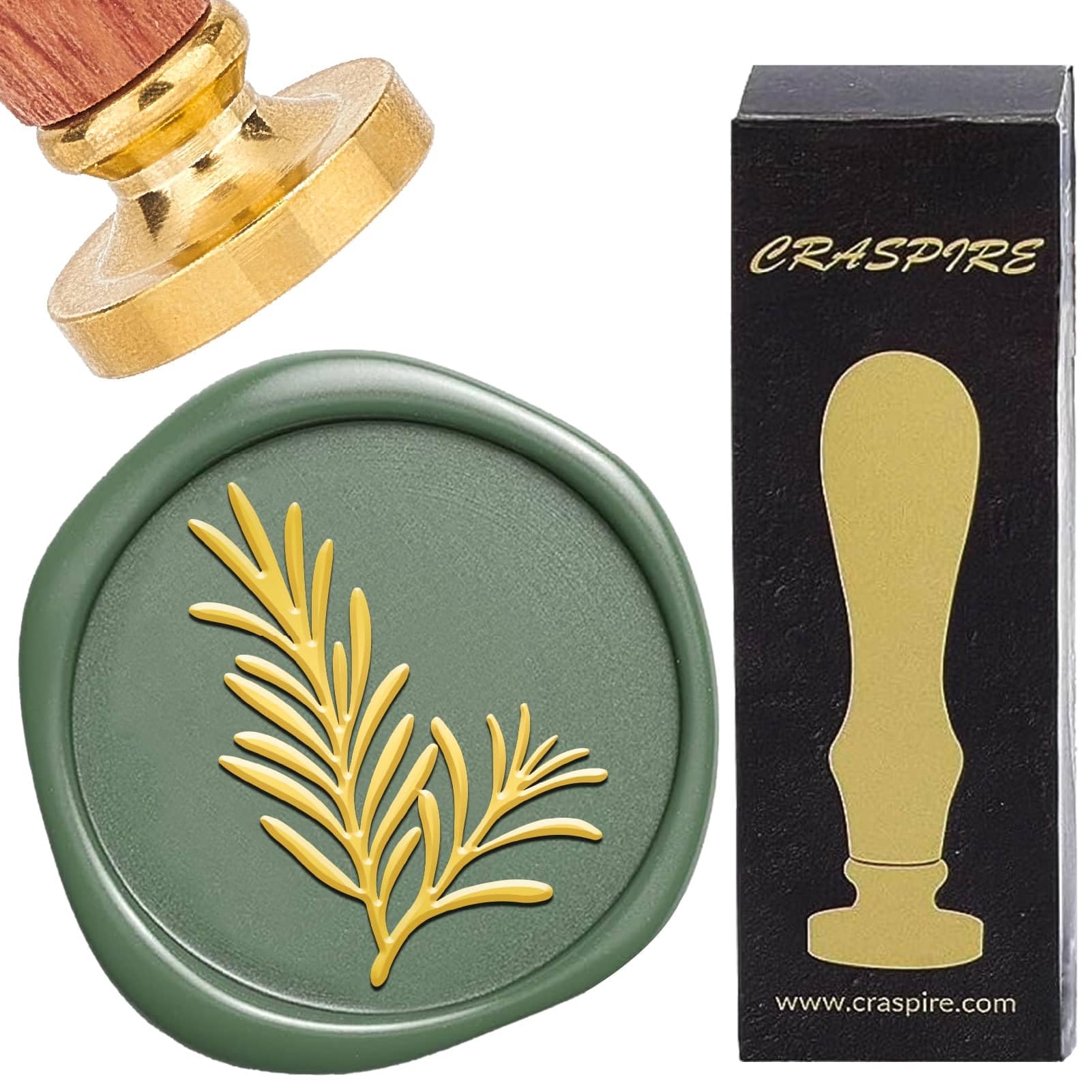 CRASPIRE Rosemary Wax Seal Stamp Retro Plant Sealing Wax Stamp 30mm Removable Brass Head with Rosewood Handle for DIY Scrapbooking Invitation Gift Wrap Envelopes Wine Packages
