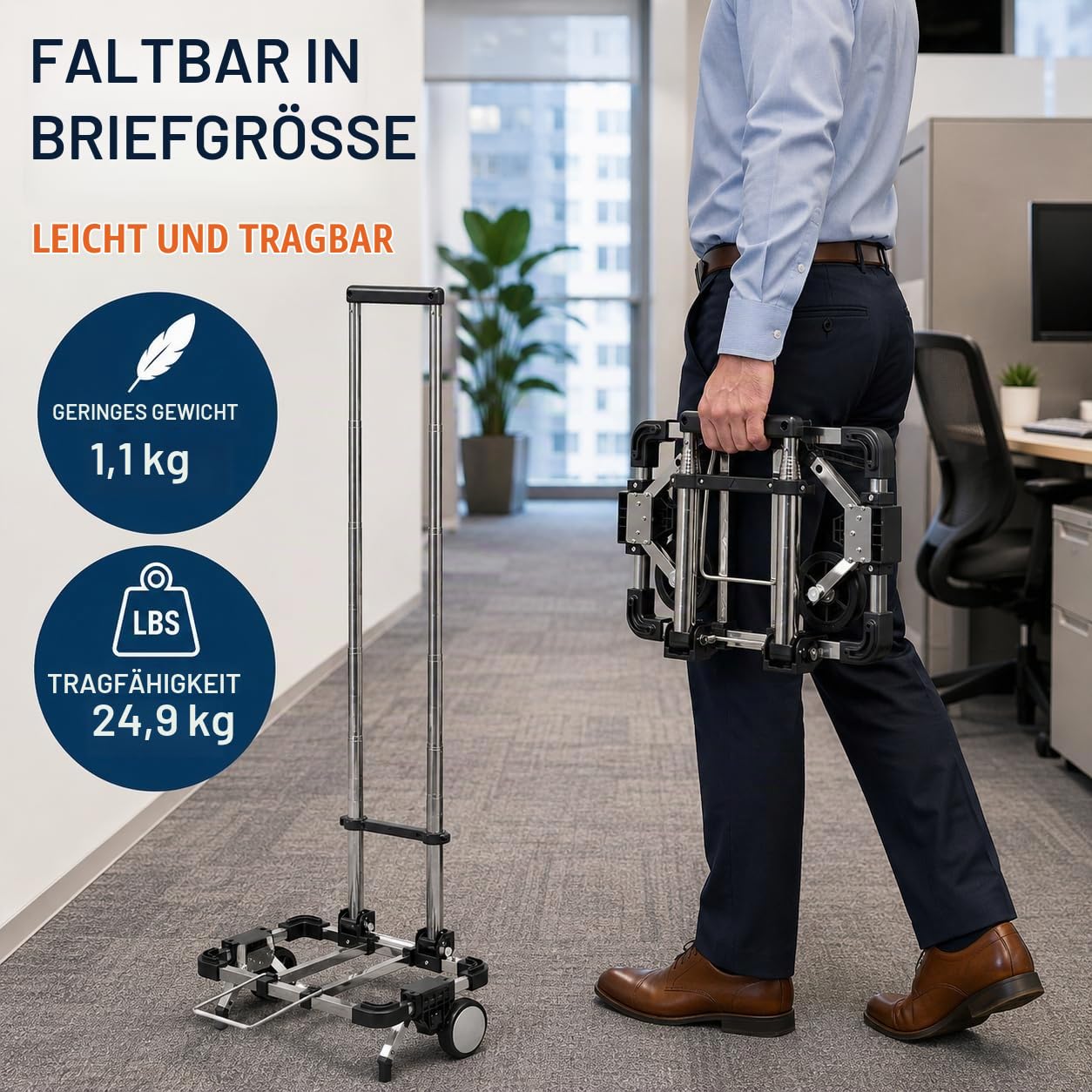 Japard Gepäckwagen mit 2 Rädern, faltbar, Geldbörsen-Trolley, tragbarer Reisewagen, kompakt, für Flugreisen, belastbar, 25 kg, kleinster faltbarer Tragewagen, geringes Gewicht