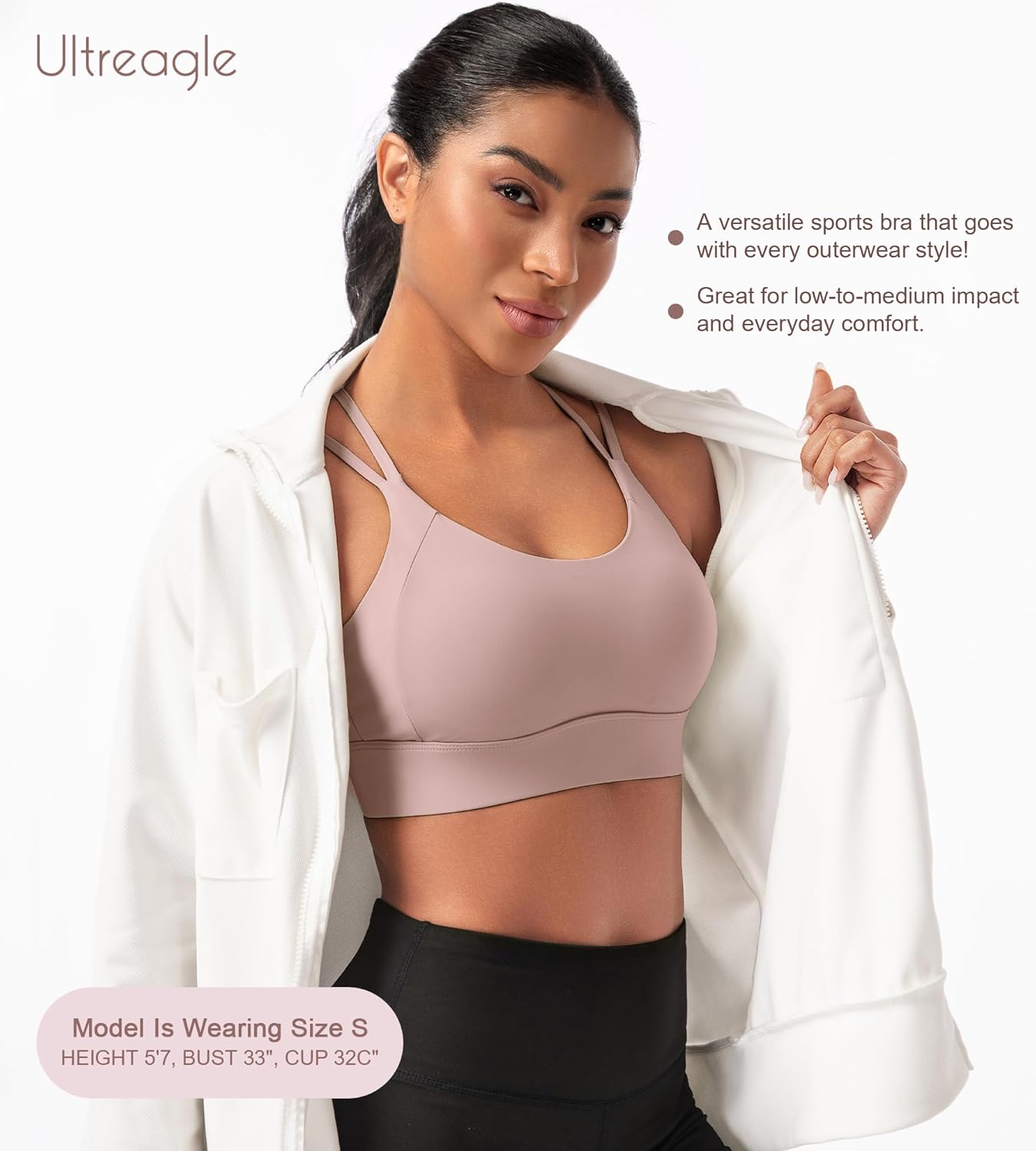 Strappy Sports Bras for Women - Padded Yoga Gym Bra Low Impact Womens Workout Tops - Image 4