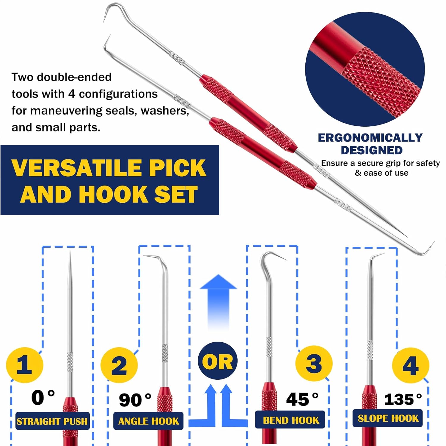 Upgraded 5 Pcs Hydraulic Cylinder Seal Installation Tool Kit –Professional Rod Seal Installer with Multi-Size Twistor Tools for 0.87''-6.49'' Rods, Ideal for Car,Boat Repairs, Includes Pick & Hook Set