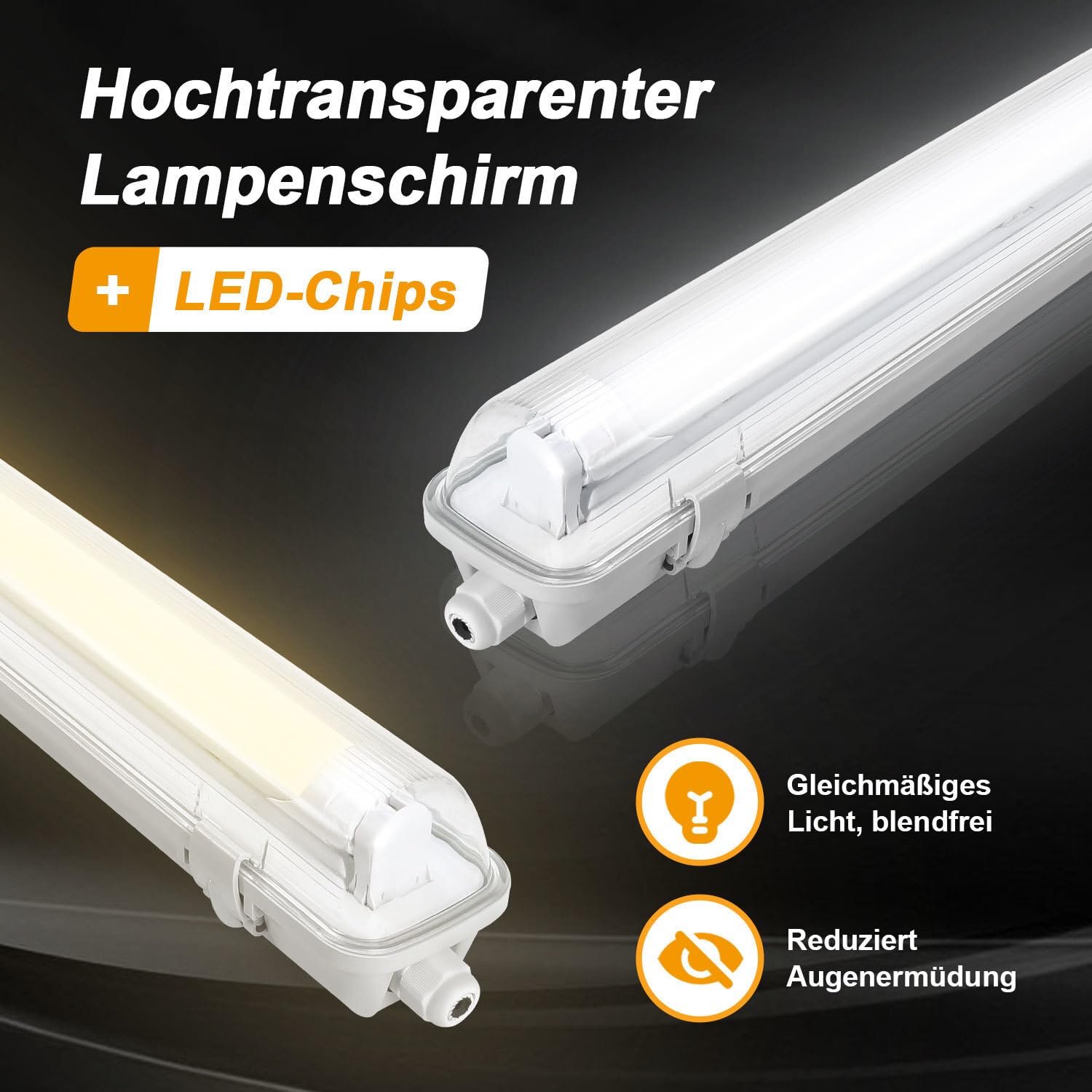 6er Set 120cm LED Feuchtraumleuchte, IP65 Wannenleuchte Gehäuse inkl. 18W T8 Röhren (1800lm), 4000K Neutralweiß, Deckenlampe für Garage & Werkstatt