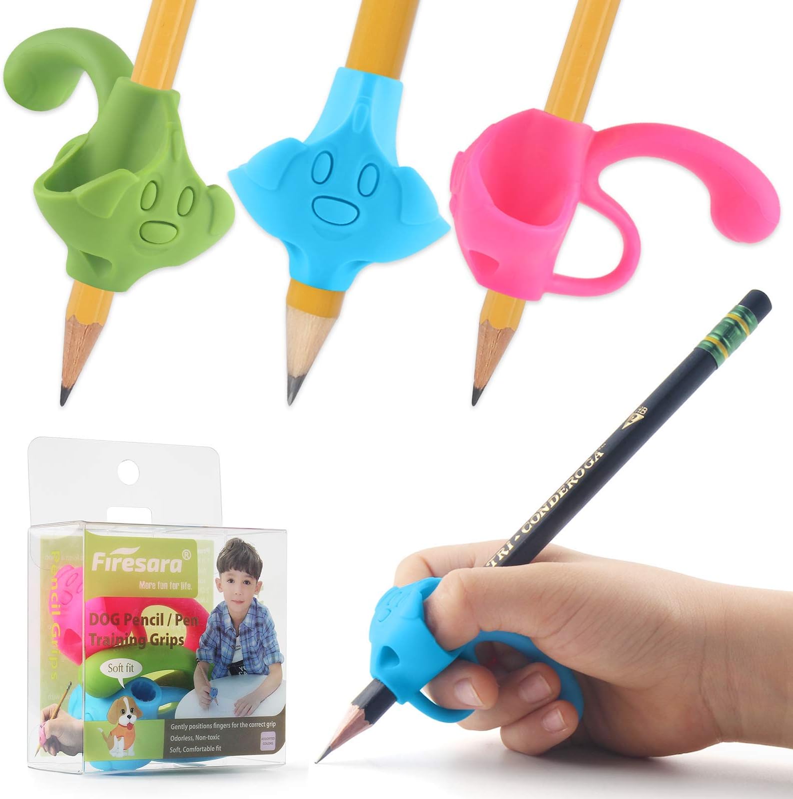 Firesara training grips for pencil, Original Training Grips Puppy Design Posture Correction for Kids Preschoolers Children Adults Special Needs Handwriting Aid for Lefties or Righties (3PCS)