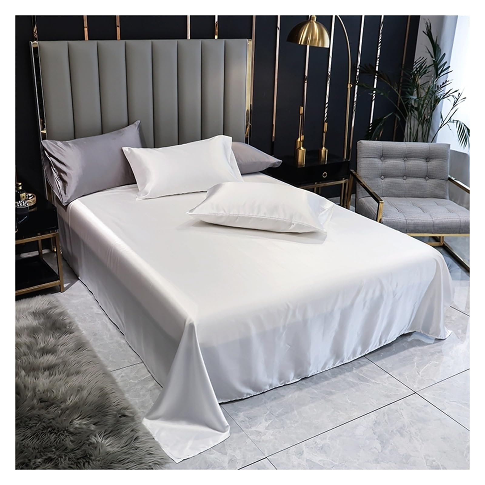 Solid Silky Satin Soft Bed Sheets,Satin Seamless Flat Sheet Optional Pillowcase(2Pliiowcases50*75cm,160x240cm)