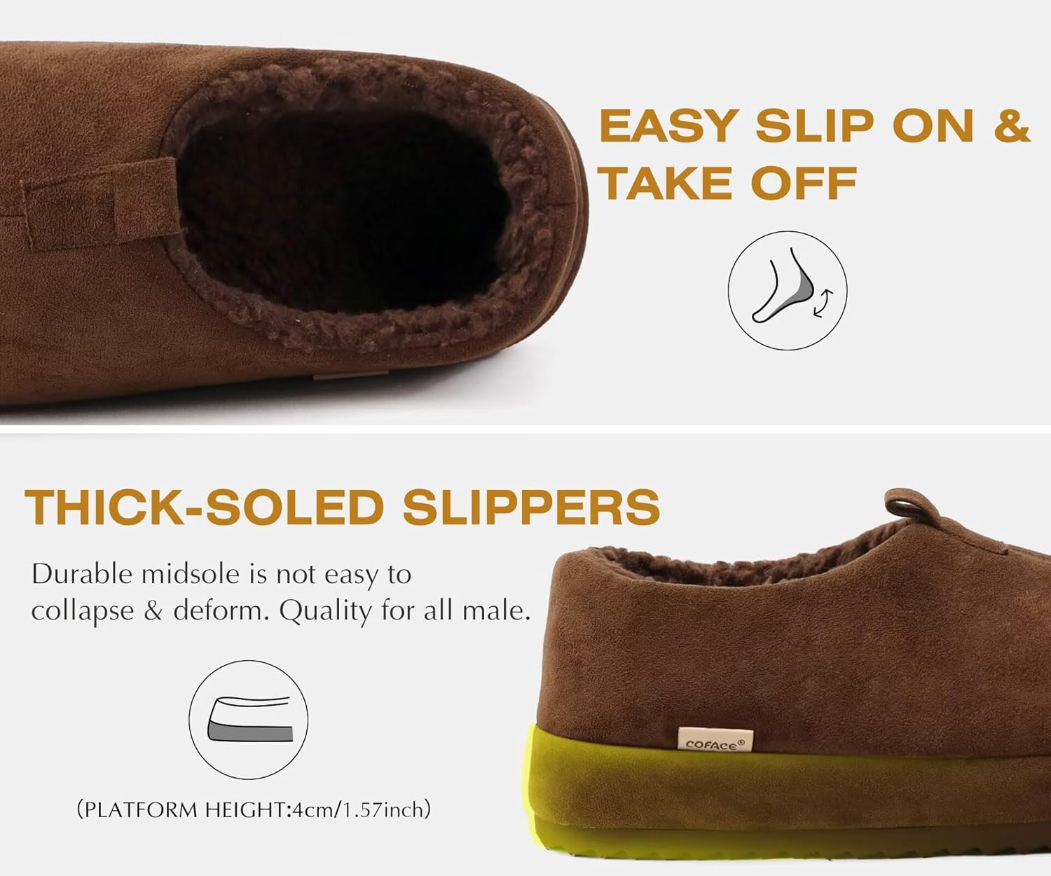 COFACE Men's Clog Slippers Cozy Thick Cushion Memory Foam Indoor Outdoor Lightweight Warm Sherpa Lining House Shoes For Man With Arch Support Rubber Hard Sole - Image 6