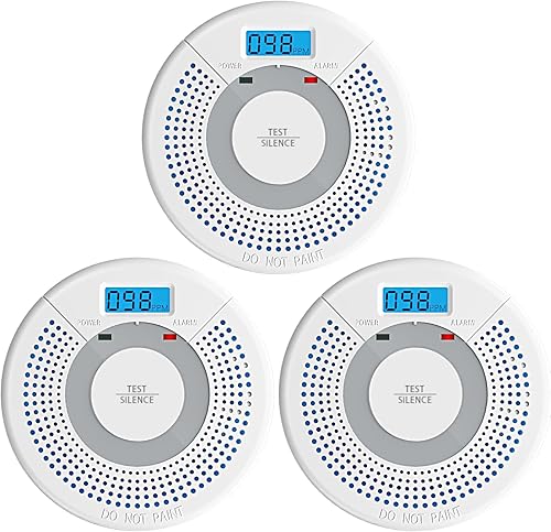Paquete de 3 alarmas fotoeléctricas de humo y detector de monóxido de carbono con batería con pantalla digital (blanco)