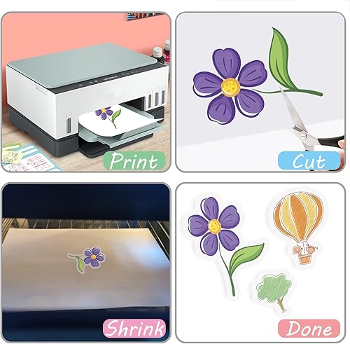 Miniatura 4 de Benvo 12 hojas de película retráctil imprimible, láminas de plástico retráctiles A4, papel retráctil para impresora de inyección de tinta, hojas