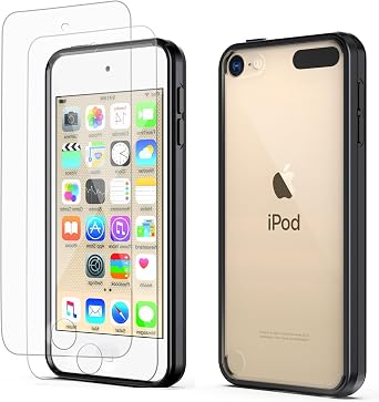 ULAK Compatible with iPod Touch 7/6/5 Case Clear with 2 Screen Protectors, [Anti-Yellowing] Slim Soft TPU Protective Bumper Back Cover for iTouch 5th /6th /7th Generation, BlackBorder