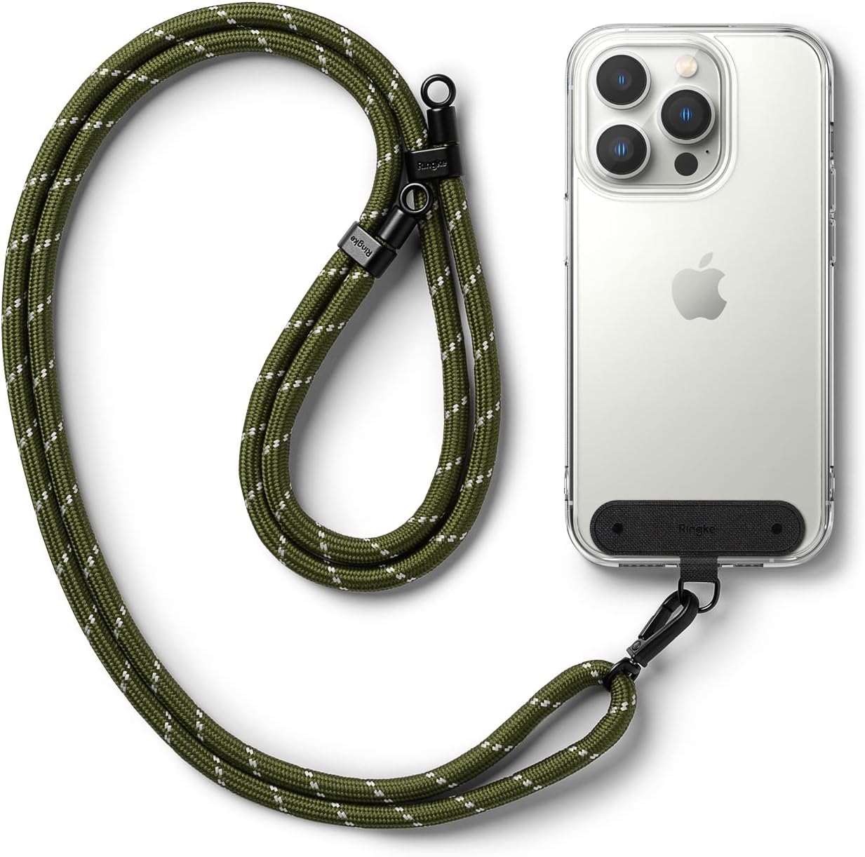 Ringke Holder Link Black, Adjustable Crossbody Strap with Cell Phone Tether Tab, Universal Multifunctional Lanyard Patch