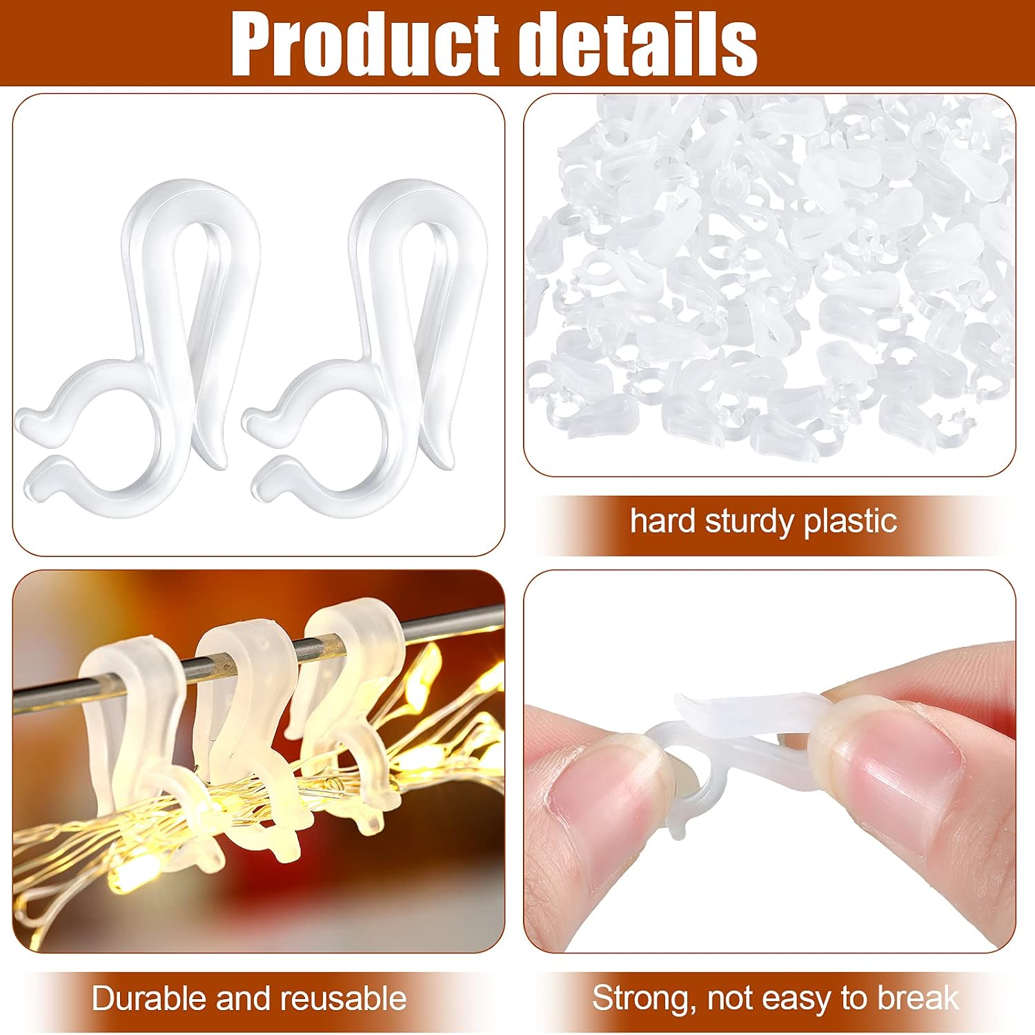 500 Pieces Christmas Gutter Clips for Hanging Outdoor Lights Christmas Light Mounting Clips Plastic Gutter Light Clips Christmas Light Hooks for Holiday Light Bulb Weatherproof Xmas Home