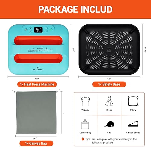 Miniatura 2 de MECOLOUR Máquina de prensa de calor para camisetas de 12 x 10 pulgadas, máquina de transferencia de calor de 110 V para sublimación, bolsas de mano,