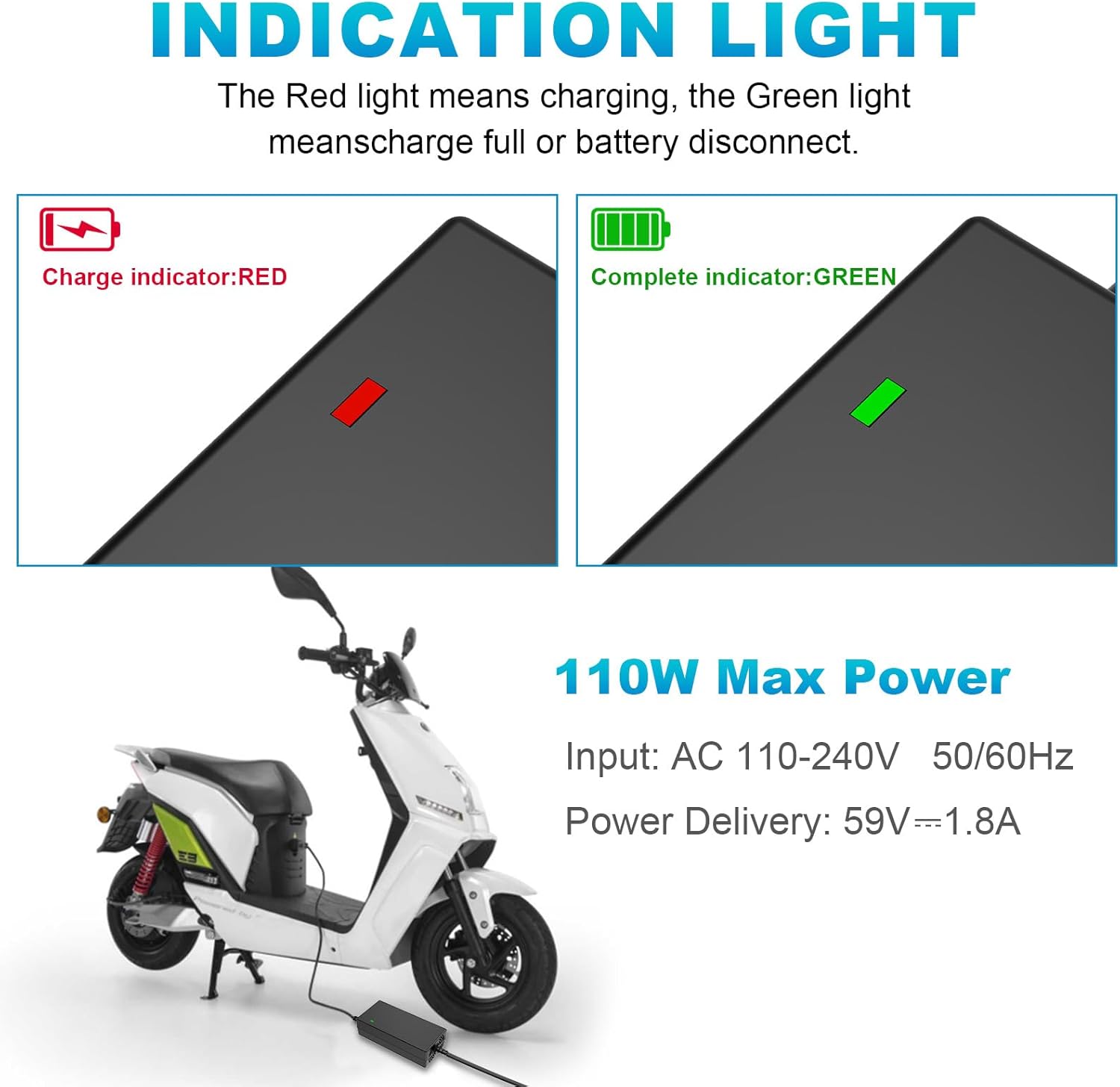 DC 48V 12AH Lead Acid Battery Charger for Electric Bicycle Bike Big Toys Baja, FitRight, Go-Bowen 100V-240V Input with 3 Pin Plug