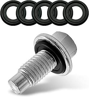 M12*1.75 Oil Drain Plug with 5PCS Oil Drain Plug Gasket, Engine Oil Pan Drain Nut Bolt,OEM#EJ7Z-6730-A 10017615, Compatible with GMC Chevy Lincoln Honda Suzuki
