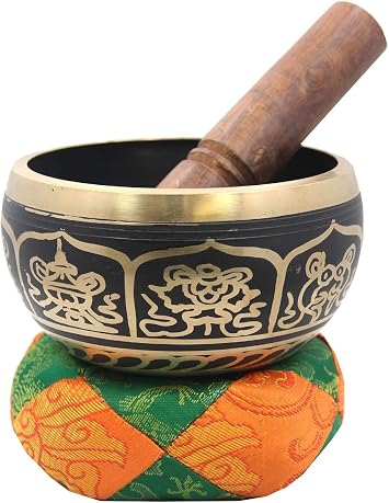 Tiebtan Yoga Meditation 8 Lucky Symbols Singing Bowl / Silk Cushion / Rosewood Mallet Set