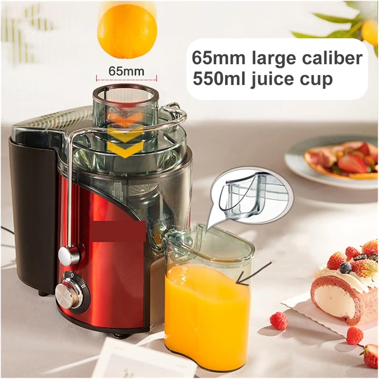 Electric Juicer 550ML Large Diameter Filter-Free Juicer Spiral Cold Press Operation Simple Home Appliances TJ06A-400 (Color : TJ06A-400, Size : KR_220-240V) (Red UK_220)