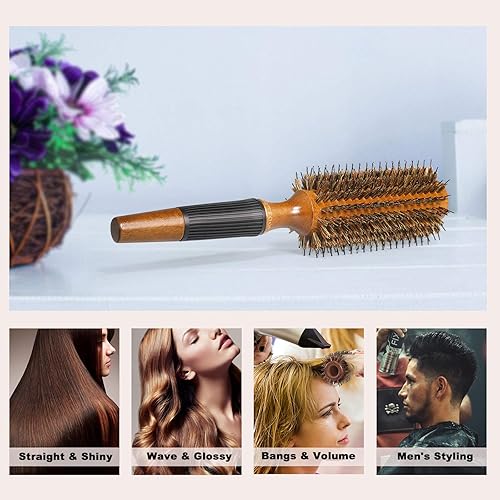 Miniatura 5 de BESTOOL Cepillo redondo para secado con secador, cepillo redondo para mujeres u hombres, cepillo redondo de cerdas de jabalí para un soplado rápido,