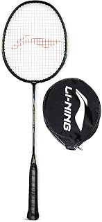 Li-Ning Mega Power 5 स्ट्रंग एल्युमीनियम बैडमिंटन रैकेट फ़्री हेड कवर (मल्टीकलर) के साथ, काला/हरा