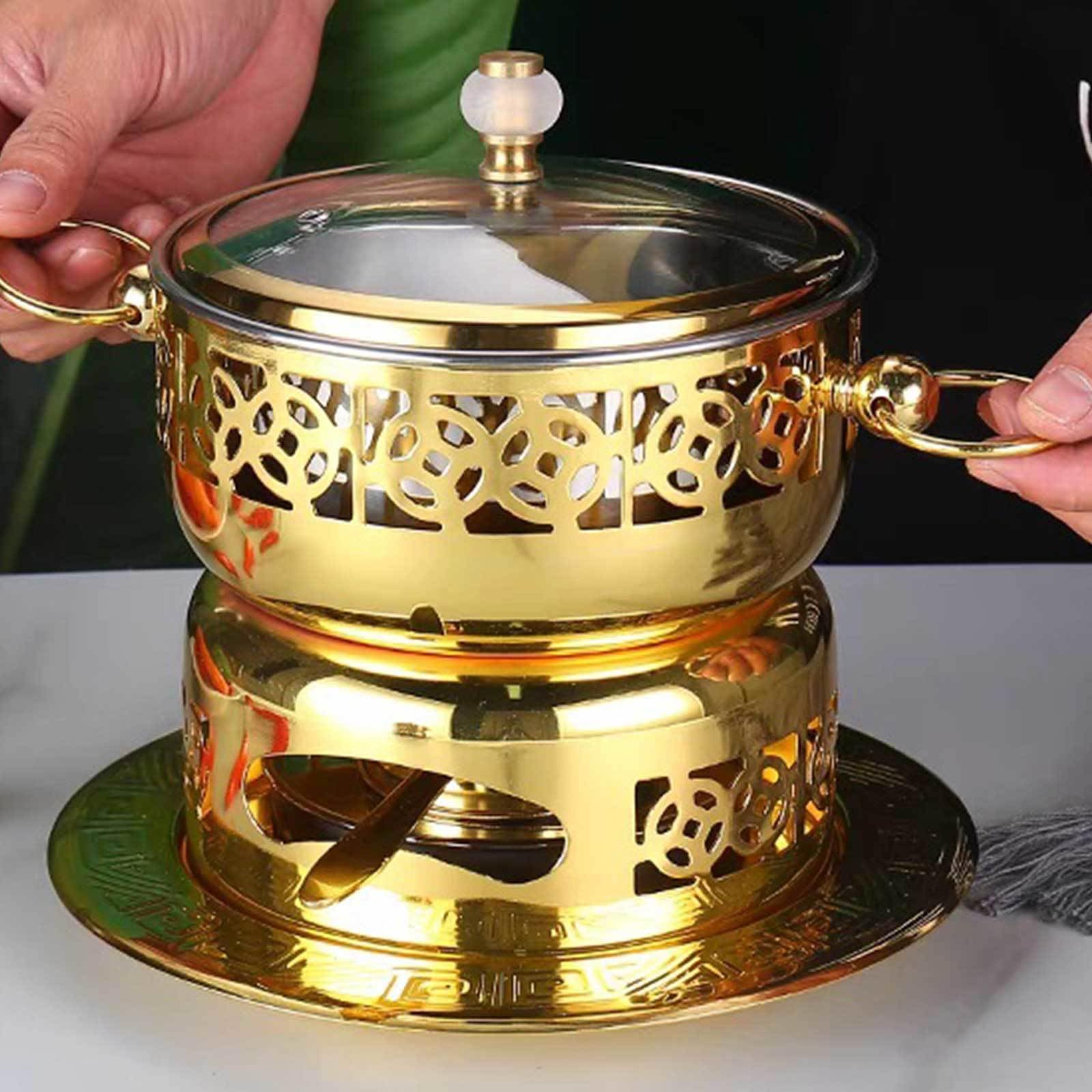 Pentola calda in acciaio inox con coperchio – Pentola portatile per alcol per fornello a buffet, design diviso, facile da pulire, ideale per cucina, catering e sala da pranzo