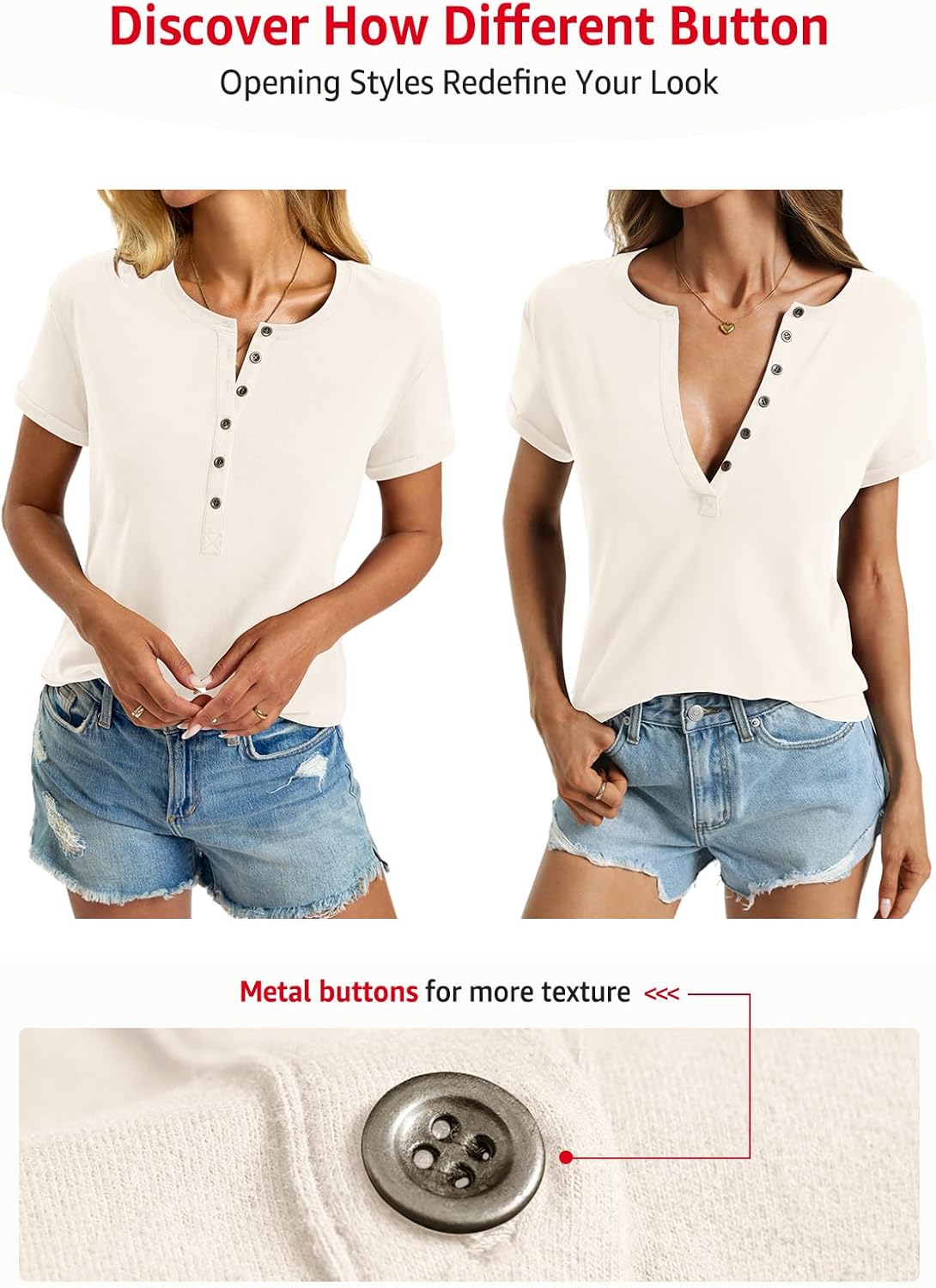 Womens Cotton Deep V Neck Tops Low Cut Short Sleeve Henley Shirts Sexy Fitted Tees Summer Fashion Clothes 2025 - Image 7