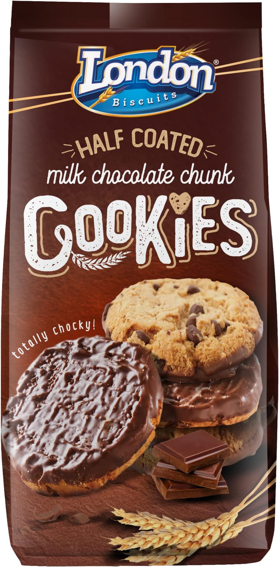 London Biscuits Half Coated Milk Chocolate Chunk Cookies, 5.2 oz / 160 g