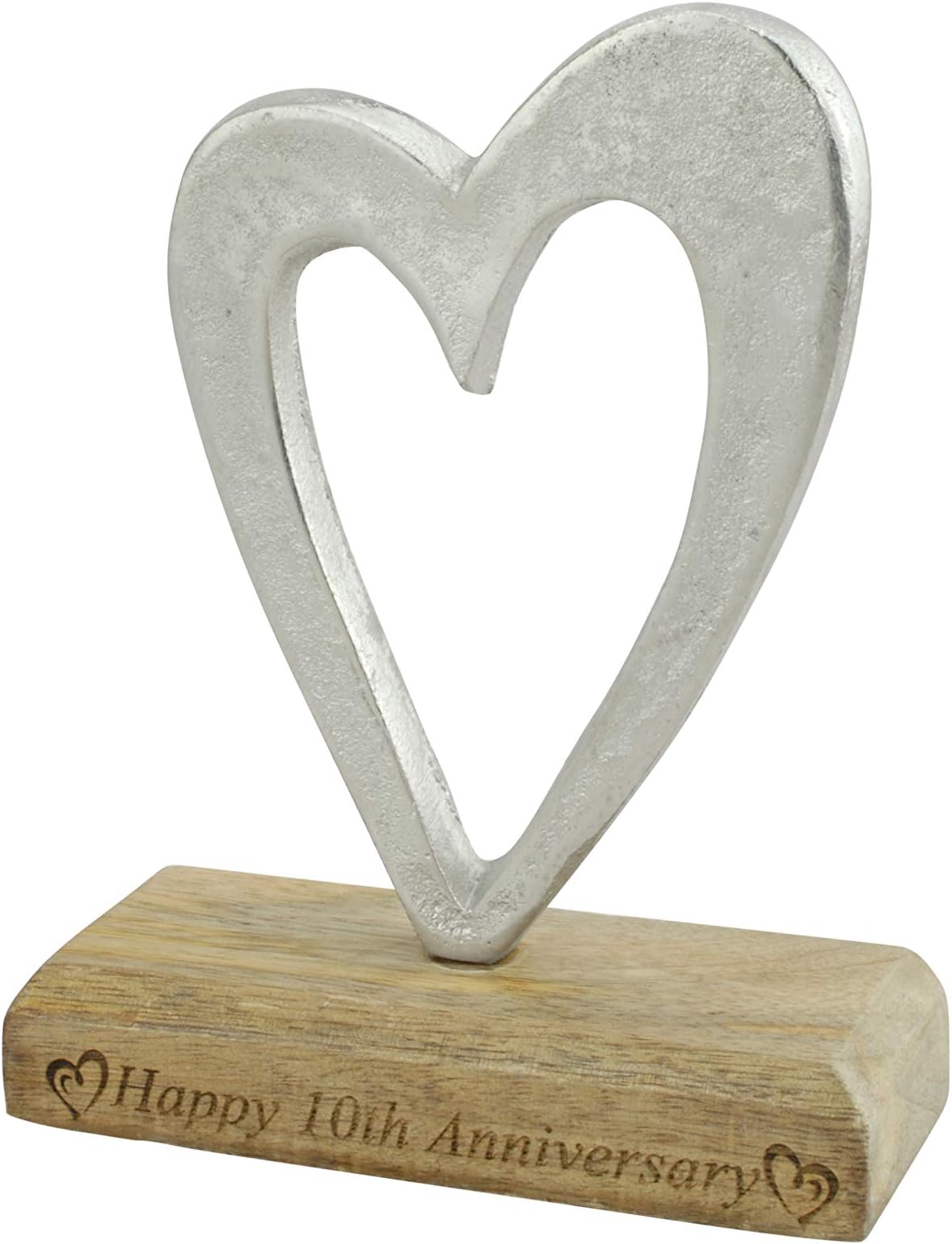 10th Anniversary Rustic Metal Heart Decoration – Free Standing Aluminium & Wooden Decoration (hssanni-10)