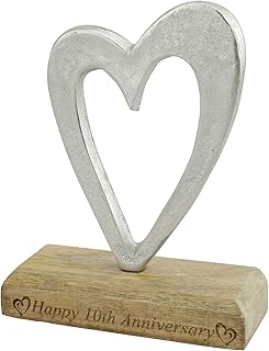 10th Anniversary Rustic Metal Heart Decoration â€“ Free Standing Aluminium & Wooden Decoration (hssanni-10)