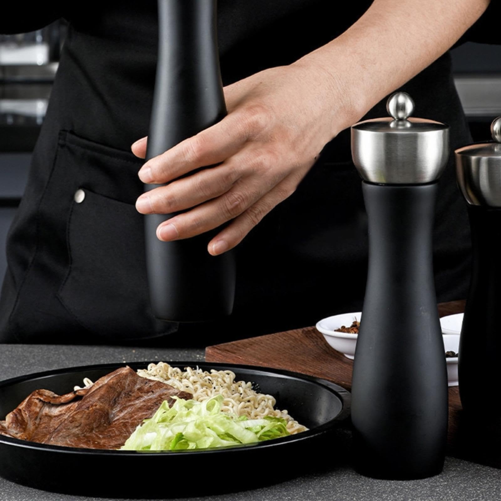 Premium Salz- und Pfeffermühlen-Set aus schwarzem Holz, 30,5 cm, Edelstahl, manuelle Mühle, nachfüllbar, verstellbare Grobheit, perfekt zum Kochen und Essen zu Hause