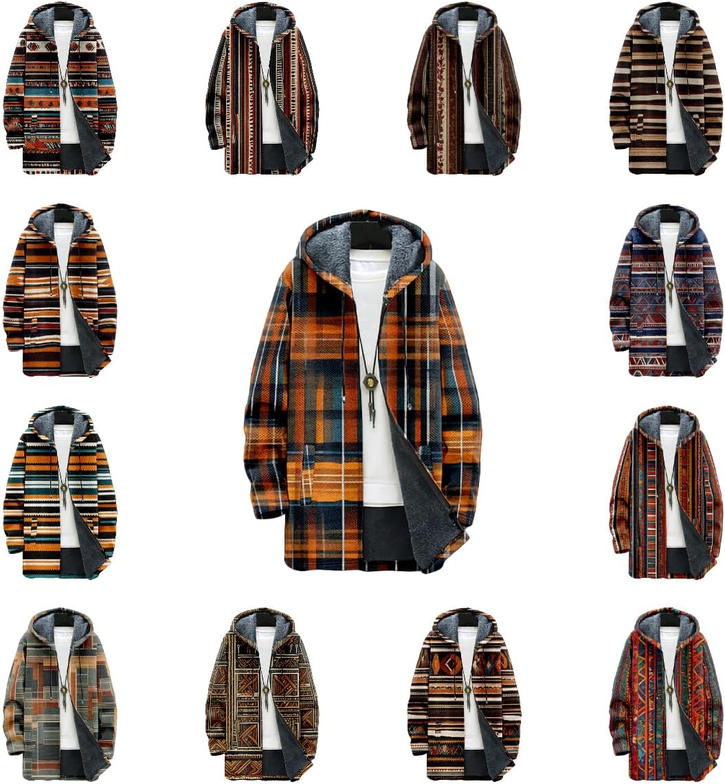 Aztec Ethnic Stripe Jackets For Men Cardigan Fleece Lined Zip Up Big And Tall Warm Cool Vintage Long Hoodies - Image 8
