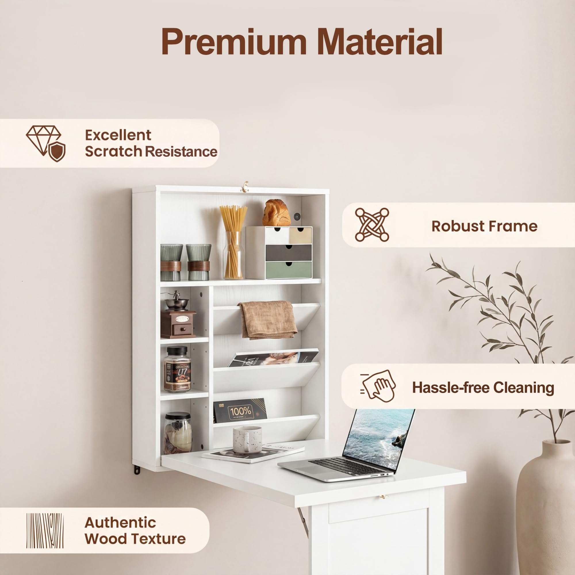KOMFOTTEU Escritorio Plegable de Pared con 7 Compartimentos