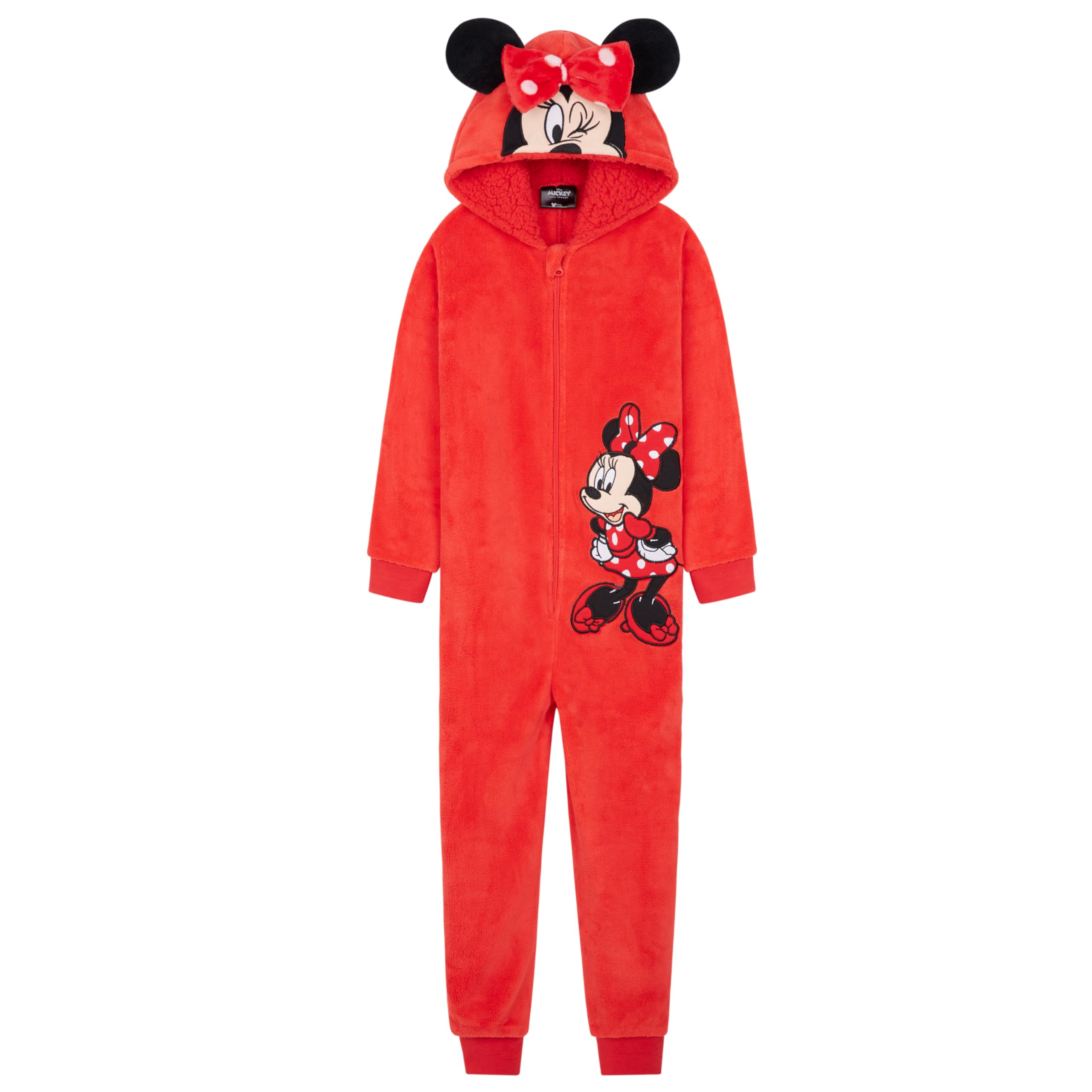 Disney Stitch Onesie for Kids Fleece Pyjamas Lounge Wear Eeyore Minnie Mouse Stitch Gifts (3-4 Years, Red Minnie)