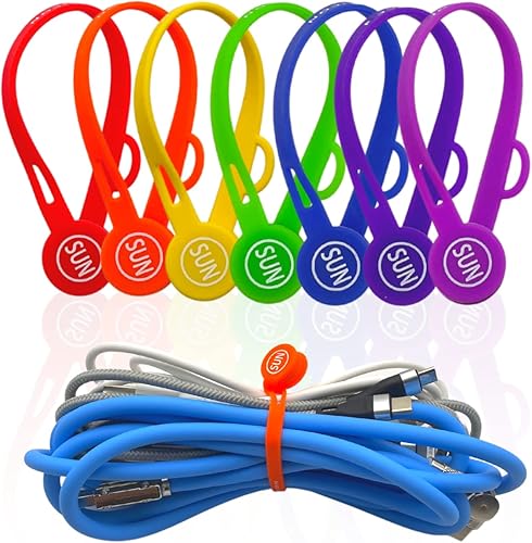 SUNFICON Organizador de cable magnético, clips largos para cables, 7 unidades, correas de cable mejoradas, lazos de silicona para torcidos 2023,