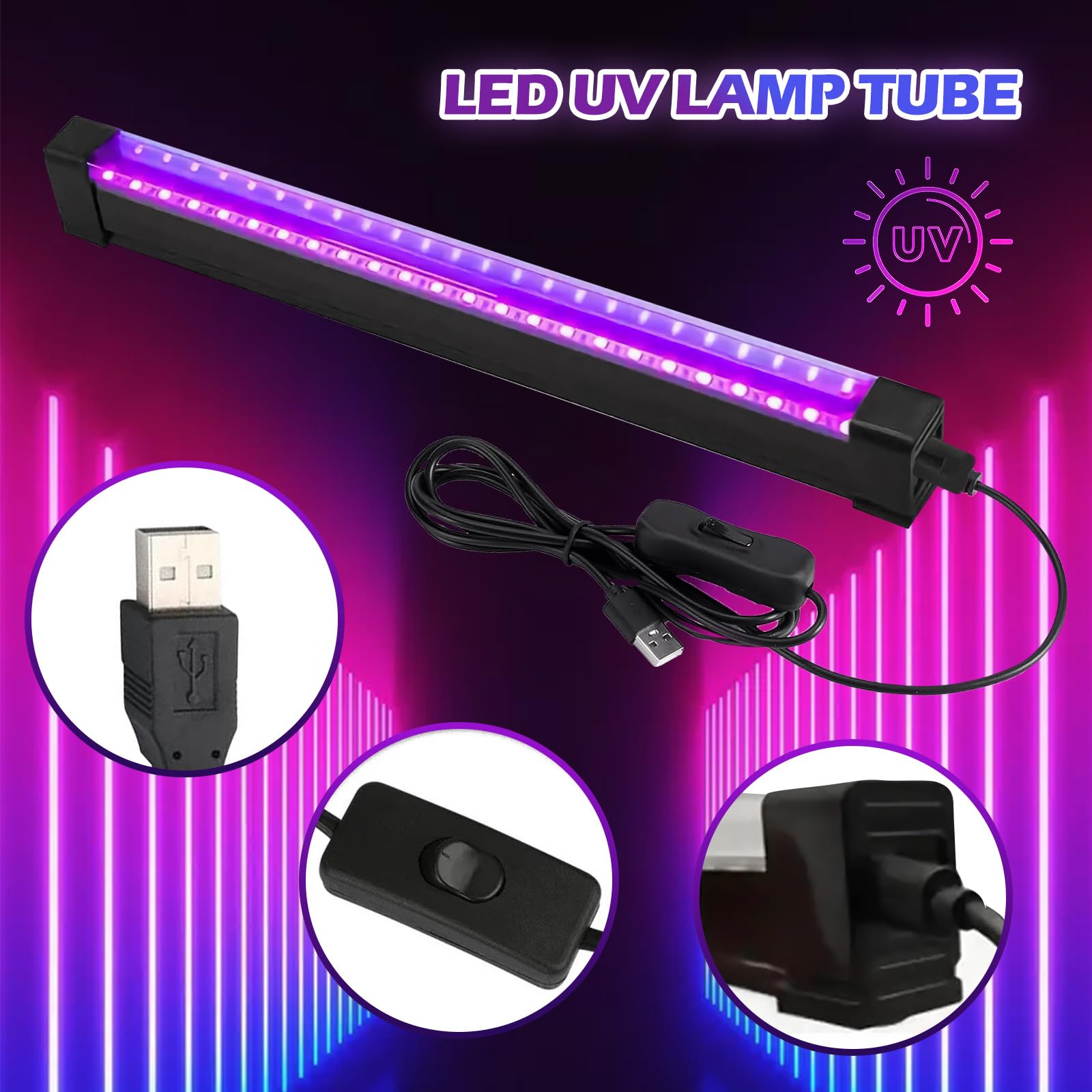 BORDEAG 2 Piezas Luz Negra LED, Tubo de Luz Negra, Barra de Luz Negra UV, 10W, para Bar Decoración de Halloween Navidad Resplandor de Neón