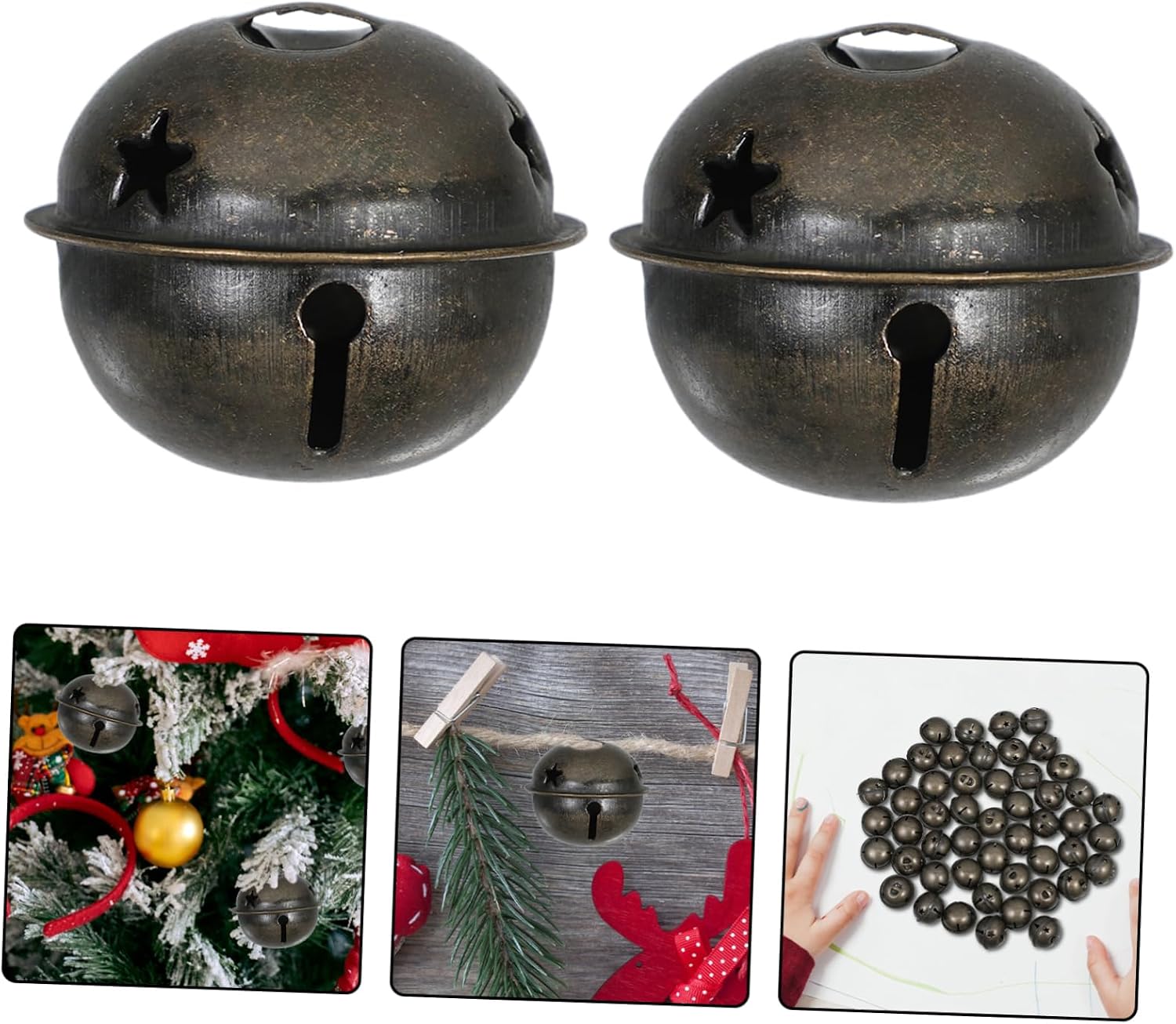 50 Pcs Rusty Metal Xmas Sleigh Bells with Star Cutout for Craft