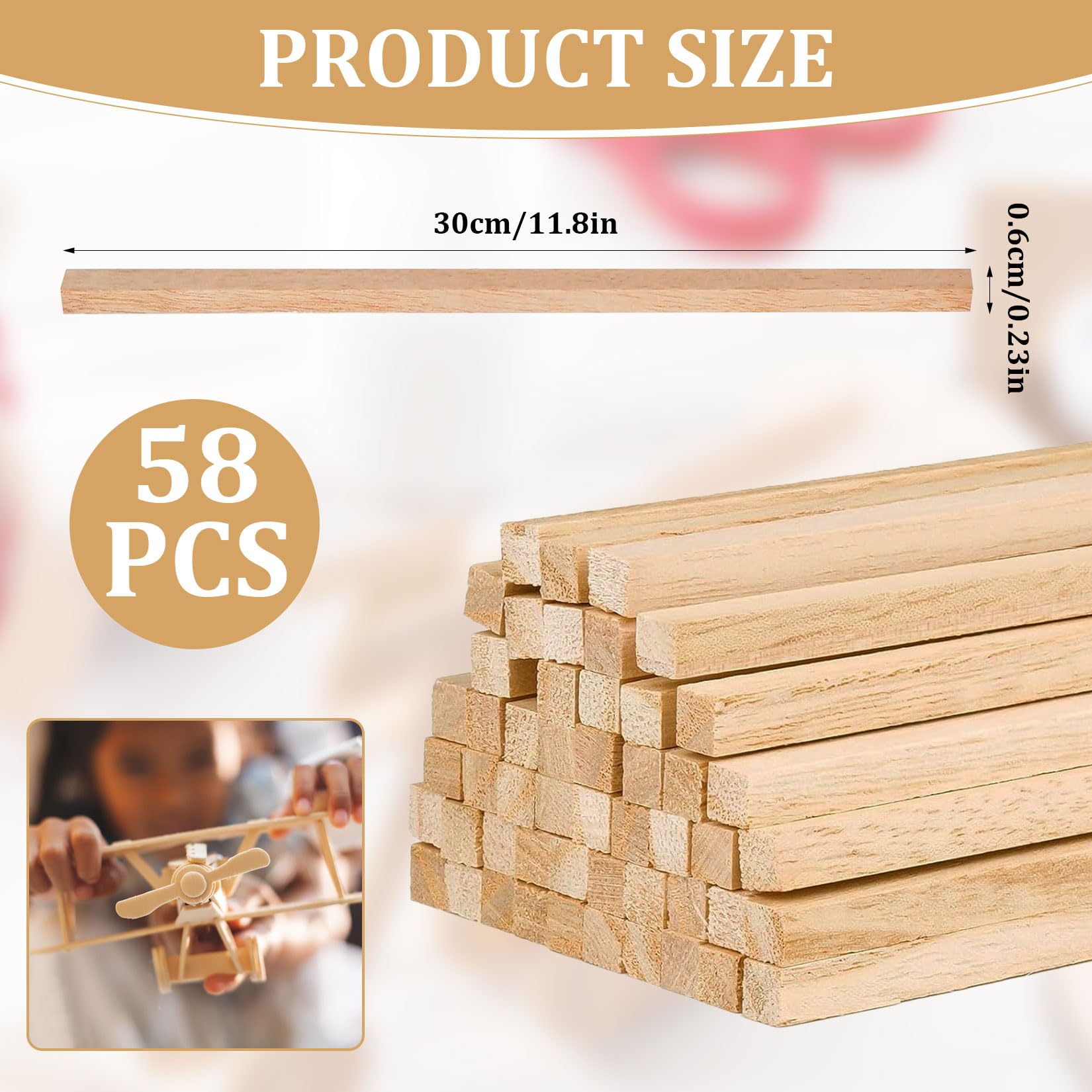 58 Bâtonnets En Bois De Balsa 300x6x6 Mm – Pour Bricolage, Modélisme, DIY Et Décoration - 6