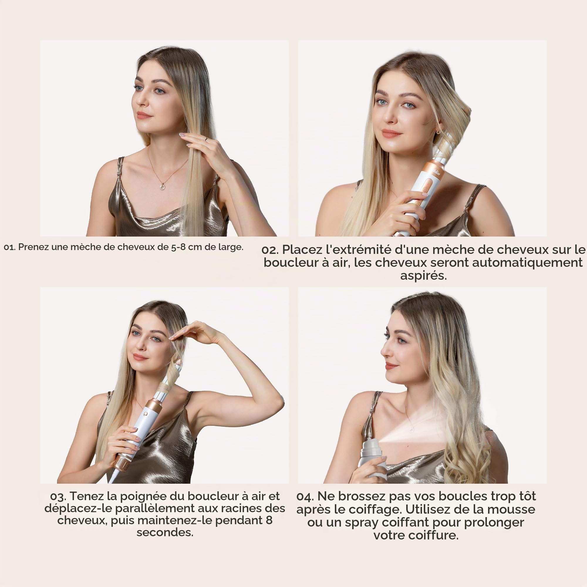 UKLISS Brosse Soufflante & Seche Cheveux Pro | Air Styler 7 en 1 avec Hair Dryer, Auto Boucleur a Air, Brosse Lissante Chauffante, Thermal Brush, Hairstyler Airbrush | Cadeaux pour Femmes Styling