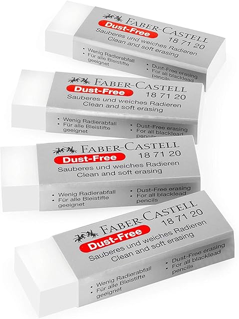 Faber-Castell Dust-Free Comfort Edge Eraser Rubbers - White - Pack of 4