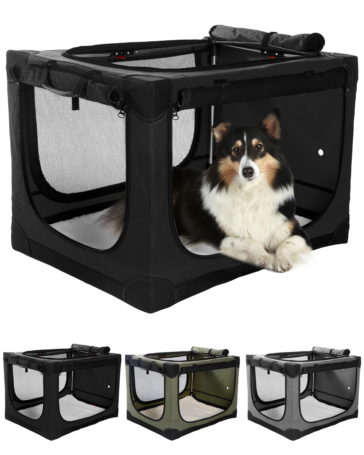 Photo 1 of Veraste 24" L x 17" W x 17" H Collapsible Travel Dog Crate, Portable Soft Dog Kennel for Small Medium Pets up to 30 lbs, 4-Door Foldable Travel Crate with Durable Mesh & Storage Bag, Black
