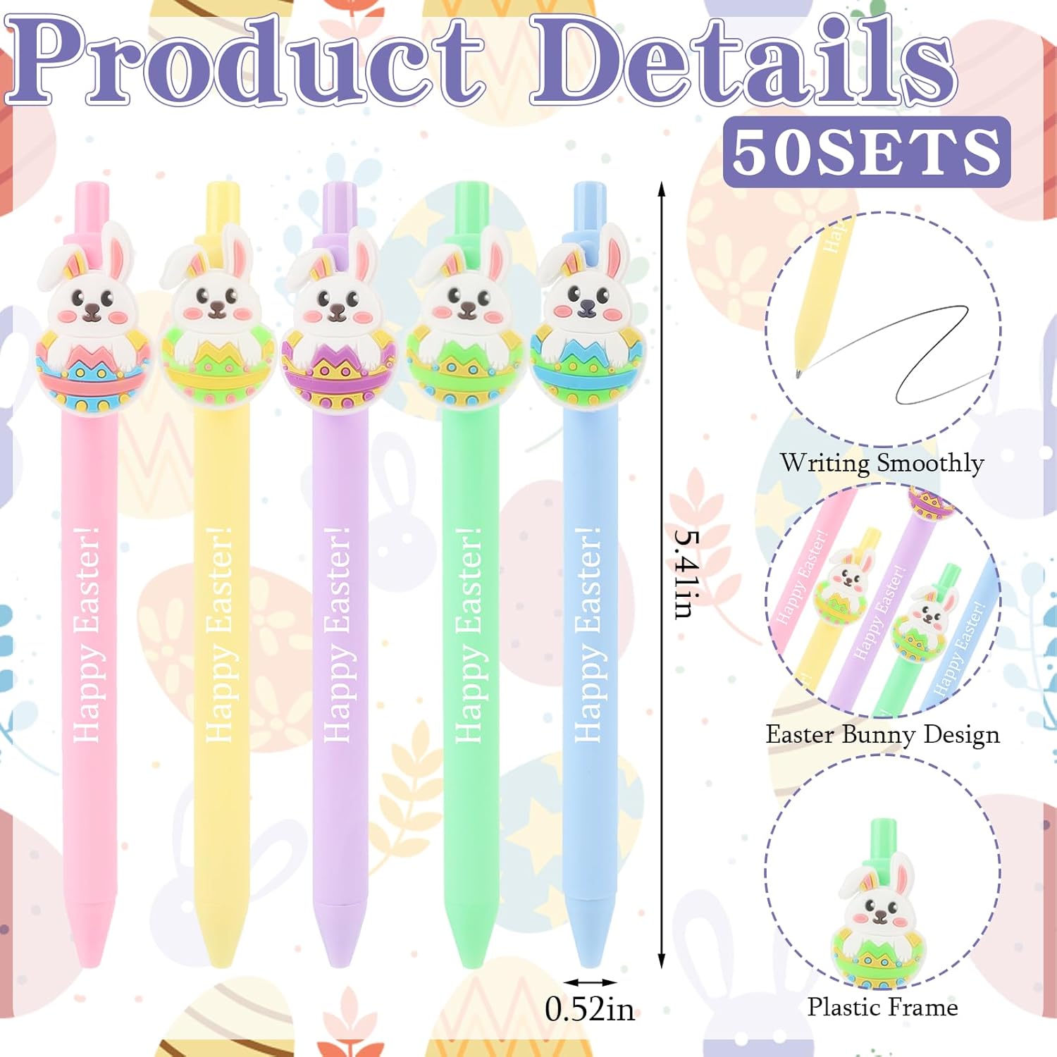 50 Sets Easter Ballpoint Pens Bulk Cute Bunny Pens Easter Appreciation Gifts for Coworker Thank You Greeting Cards easter Basket Stuffers for Adults Spring Party Favors Office Supplies