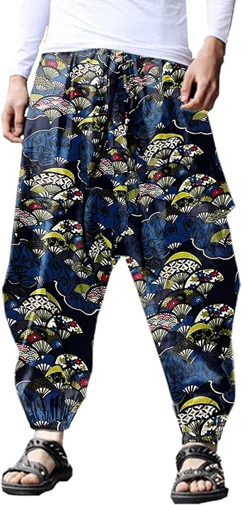 ONTTNO Mens Harem Pants Loose Stretchy Waist Casual Hippie Trousers