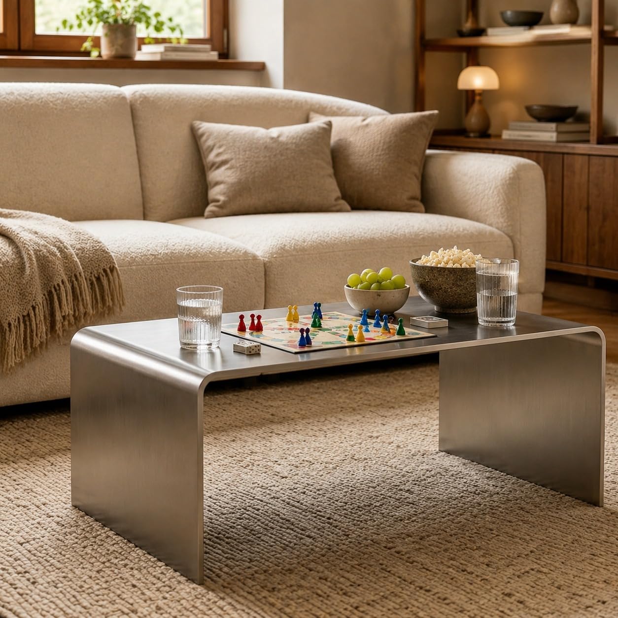Stainless Steel C-Shaped End Table, Silver Sofa Bedside | one-piece bent form, brushed finish, pre-assembled, end table