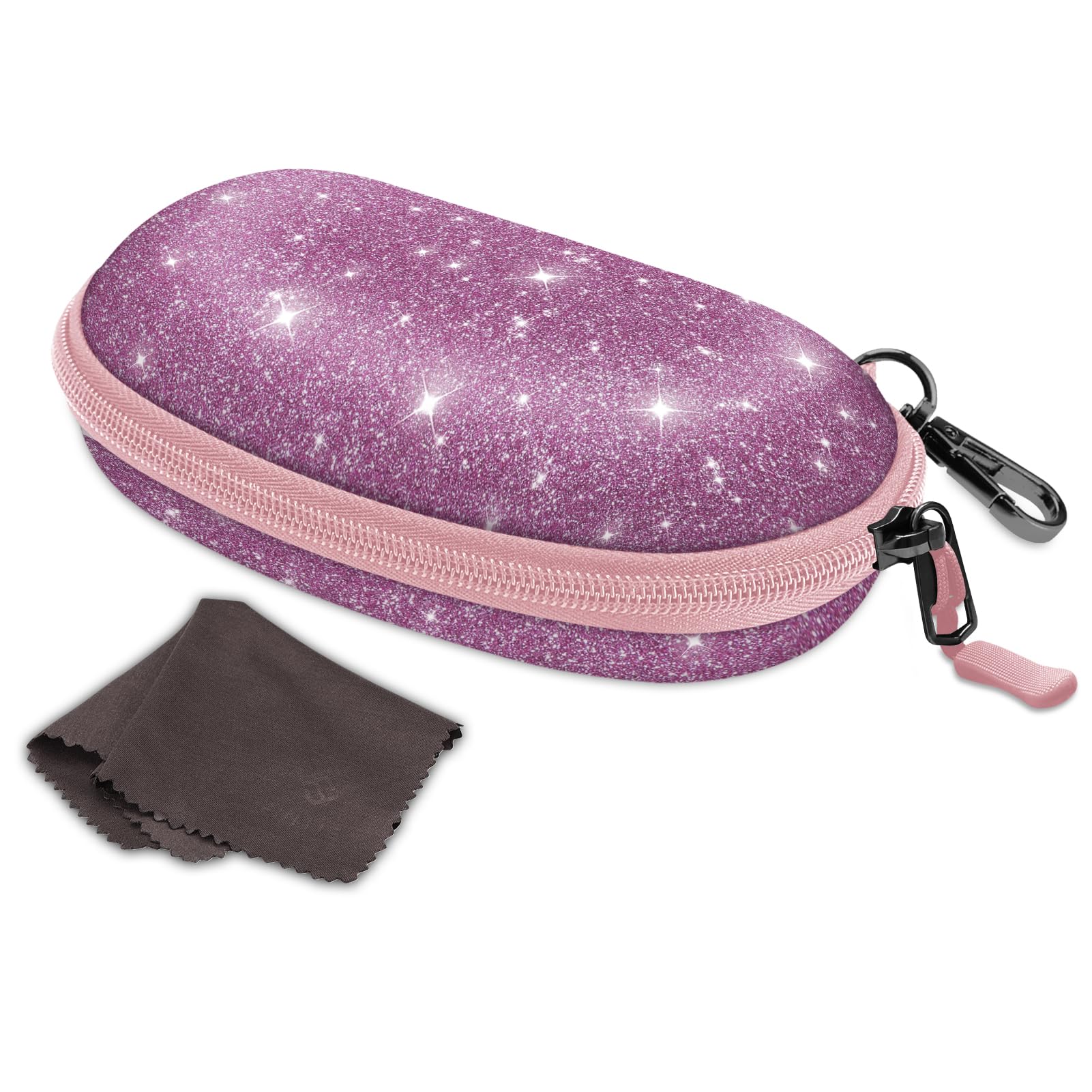 Fintie Sunglasses Case with Carabiner, Hard Shell Shockproof Sport Glasses Cases Travel Zipper Eyeglasses Holder, Glittering Purple, Medium