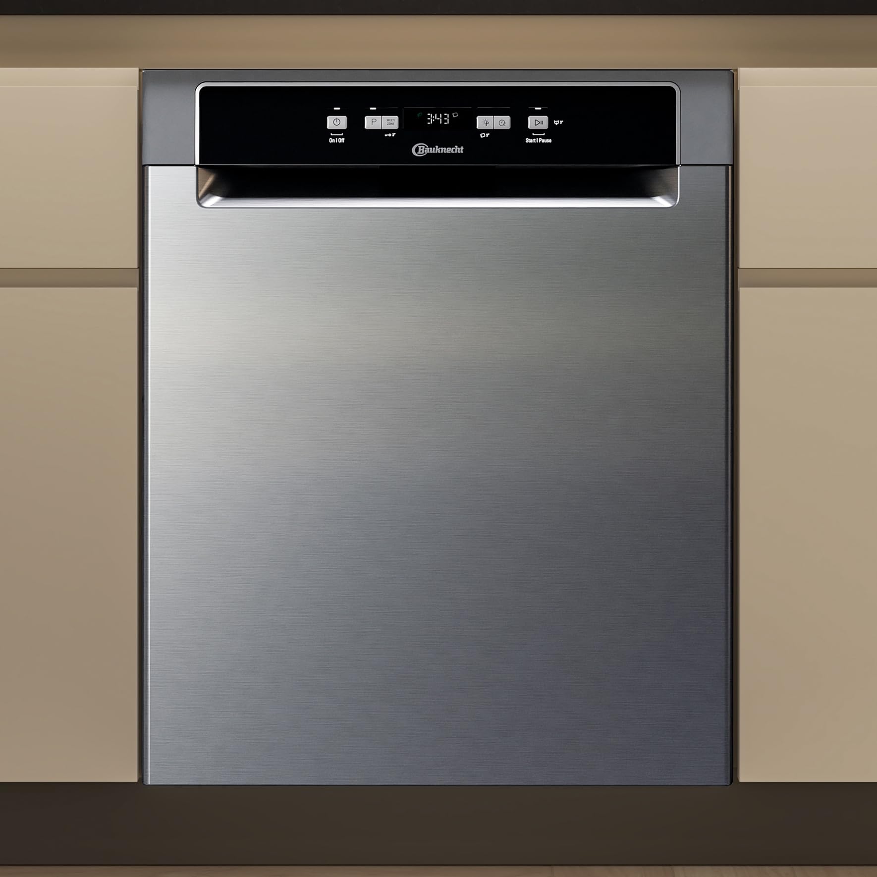 Bauknecht BKSV2 UAN Unterbau-Geschirrspüler /60 cm/ActiveDry – automatisches Türöffnungssystem/MultiZone – separates Ober- oder Unterkorbspülen/Startzeitvorwahl/Vollwasserschutz/Edelstahl