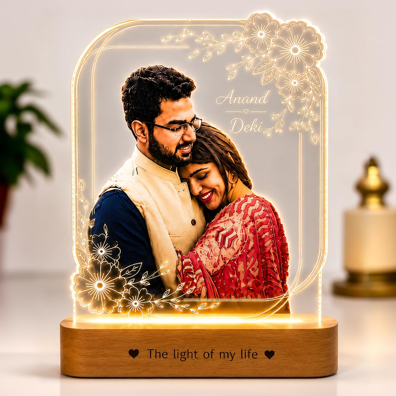 ZOCI VOCI Personalized Valentine Gift for Couple - LED Photo Frame | Customized Anniversary Gift for Wife & Husband | Photo Engraved Lamp (Precious UV, Warm Light)-image-35