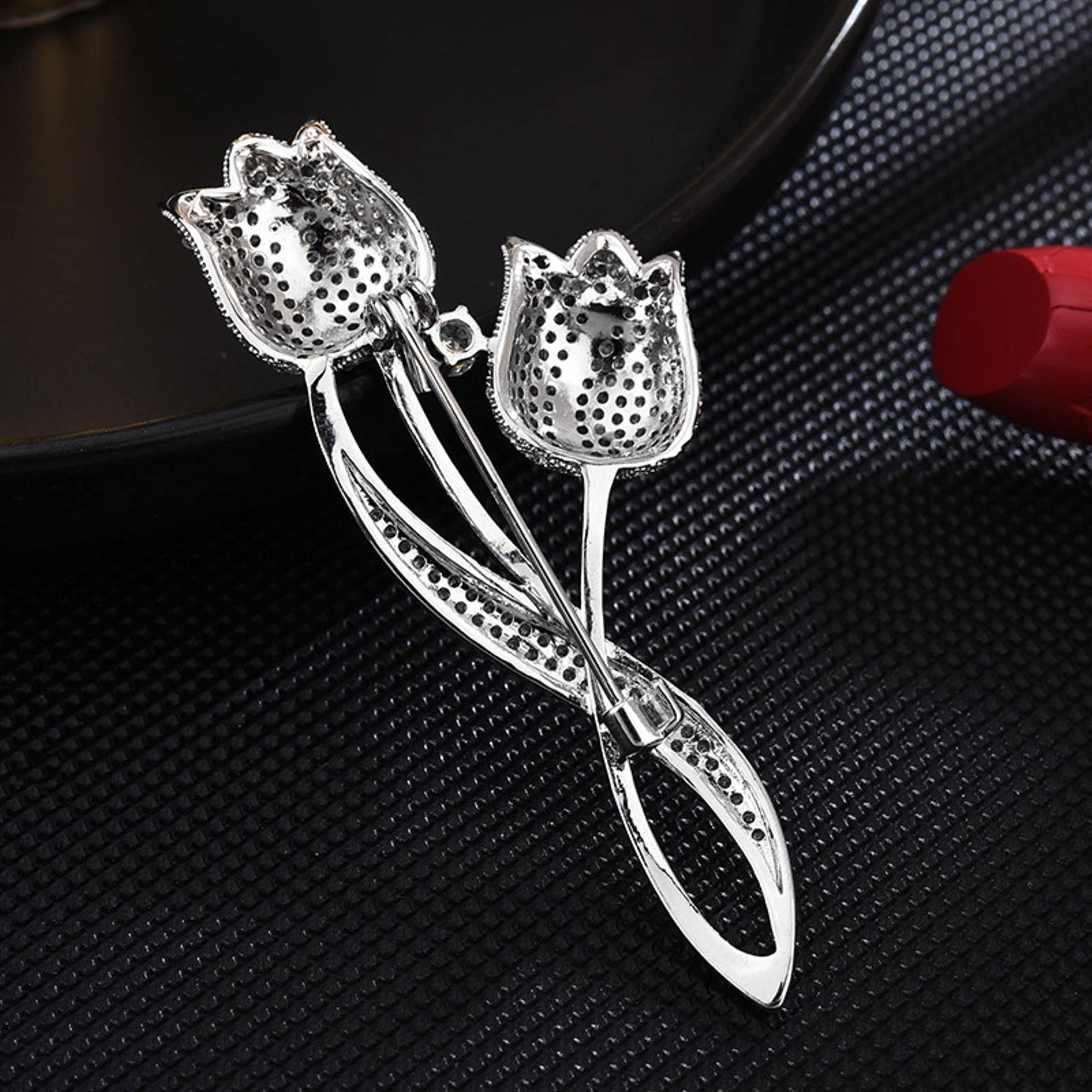Broches de Moda con Forma de Flor, microincrustaciones de Cobre con Forma de tulipán, Accesorios para cárdigans y Chaquetas Femeninas.