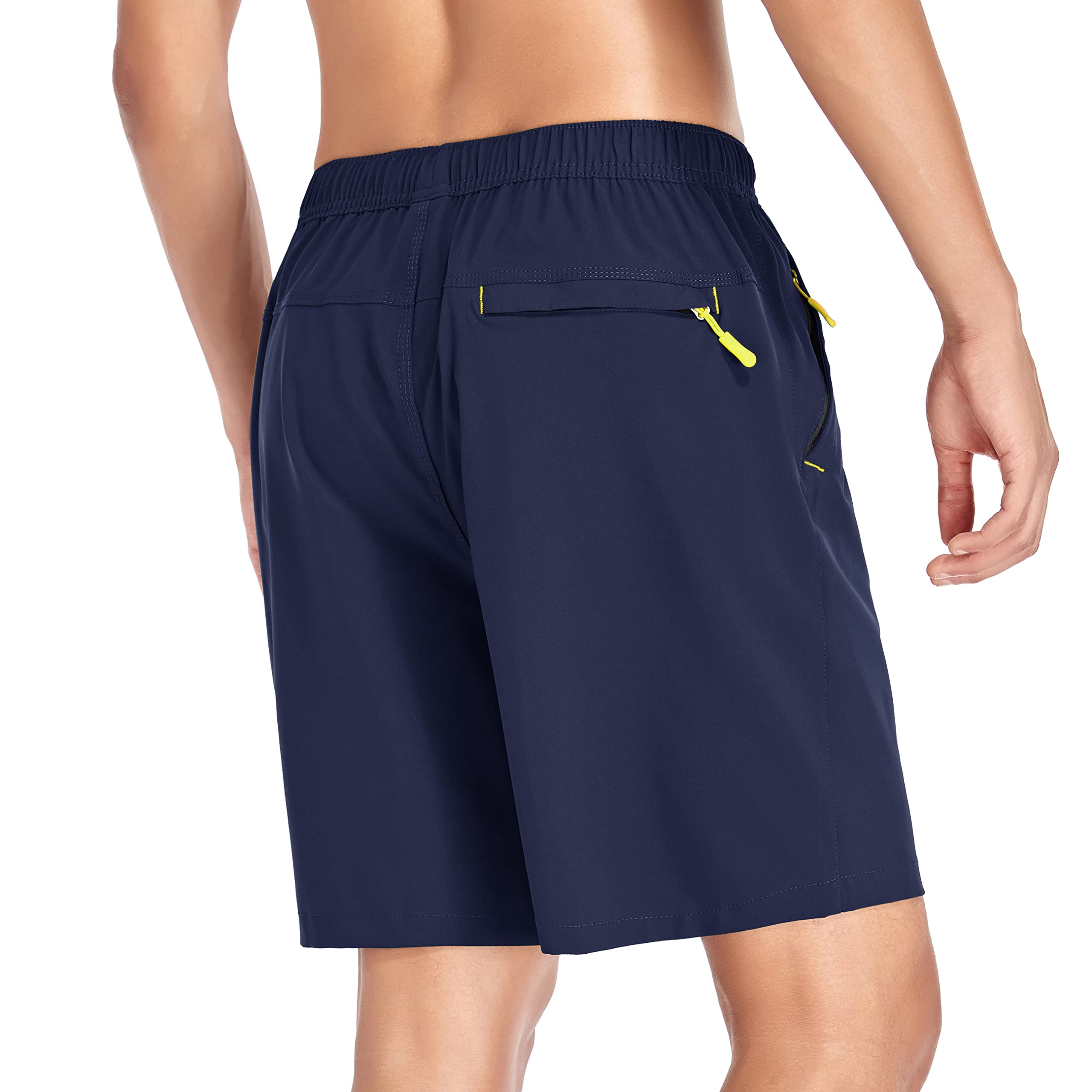 Mens Gym Shorts Sports Quick Dry Workout Running or Casual Training Short with Zipper Pockets