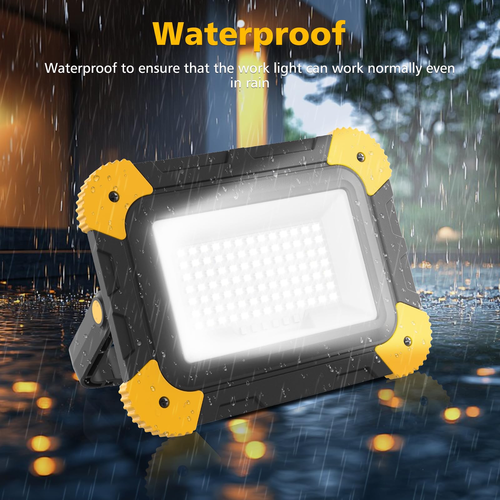 NATPOW Projecteur Led Rechargeable, 5 Modes Lampe de Chantier Batterie avec Câble USB, 3000mAh Eclairage Chantier Portable, IP65 Étanche Lumiere Chantier pour Garage, Camping, Pêche, 2 Pièces